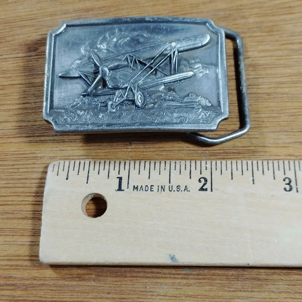 Bergamot Brass Works Belt Buckle Vintage Airplane Biplane Metal Flight Flying